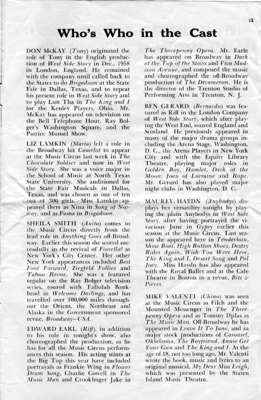 'West Side Story' 1962 playbill, page 13