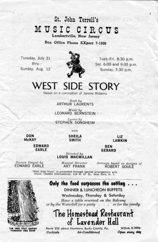 'West Side Story' 1962 playbill, page 3