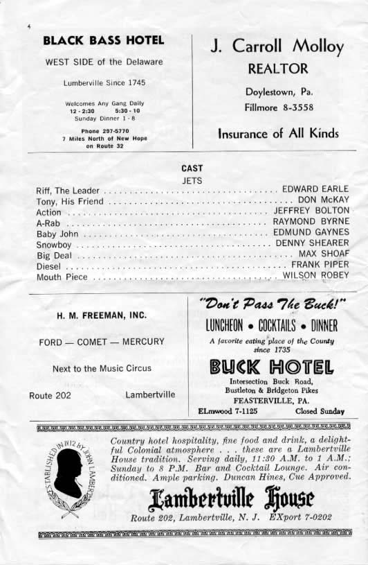 'West Side Story' 1962 playbill, page 4