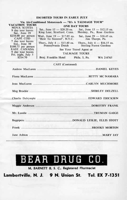 'Brigadoon' 1963 playbill, page 5