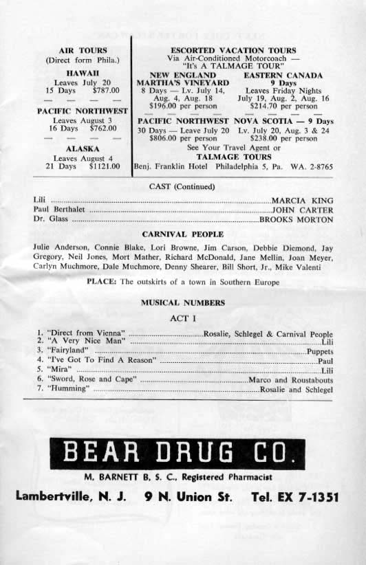 'Carnival' 1963 playbill, page 5