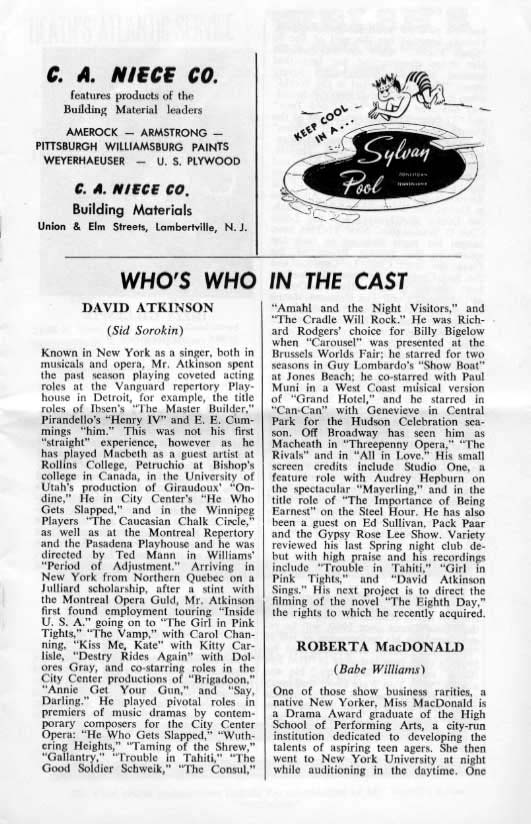 'The Pajama Game' 1963 playbill, page 9