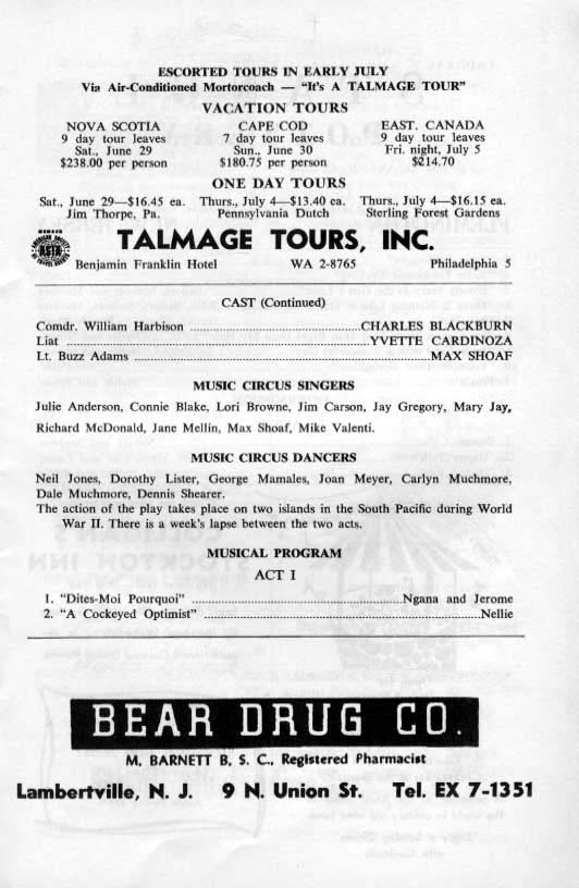 'South Pacific' 1963 playbill, page 5
