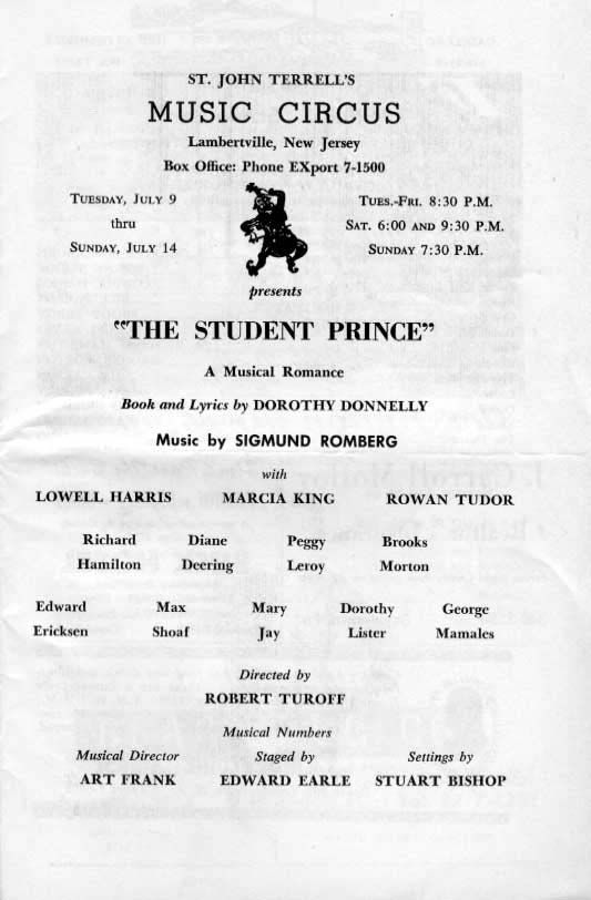 'The Student Prince' 1963 playbill, page 3