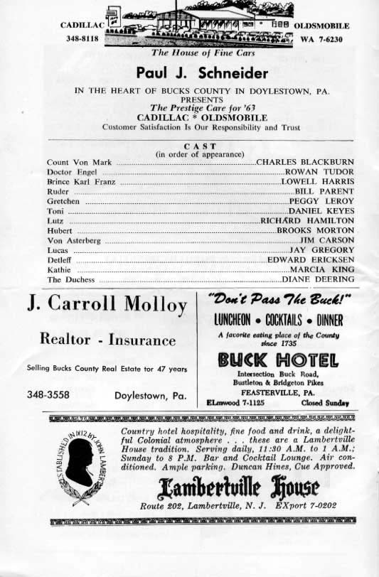 'The Student Prince' 1963 playbill, page 4
