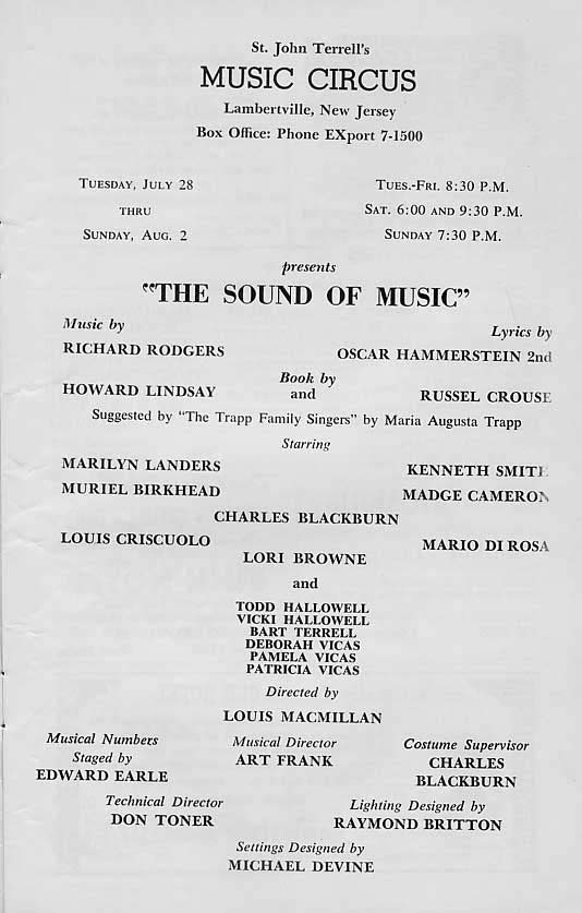 'The Sound of Music' 1964 playbill, page 2