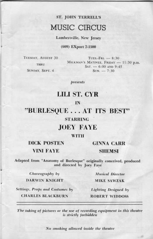 'Burlesque...At It's Best' 1966 playbill, page 2