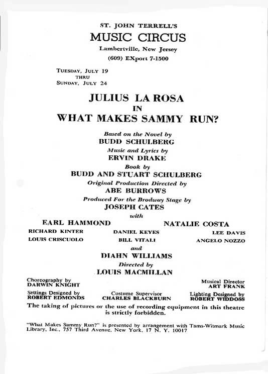 What Makes Sammy Run?' 1966 playbill, page 2