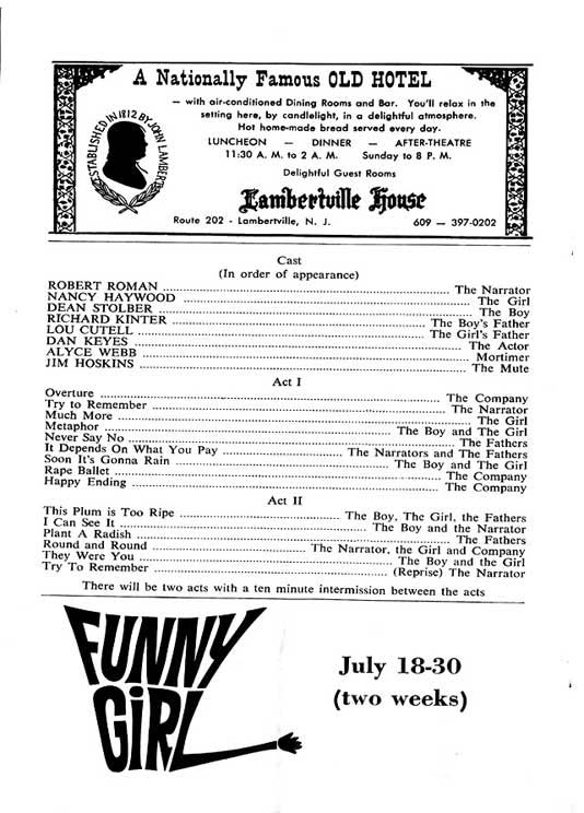 'The Fantasticks' 1967 playbill, page 3