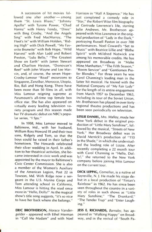 Hello Dolly!' 1966 playbill, page 10