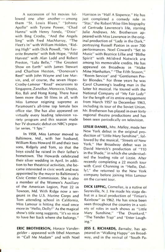 Hello Dolly!' 1966 playbill, page 10