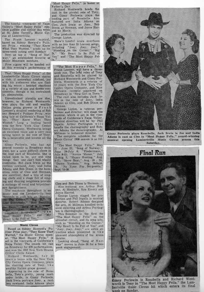 Press Clippings for 1958 Production of 'The Most Happy Fella'