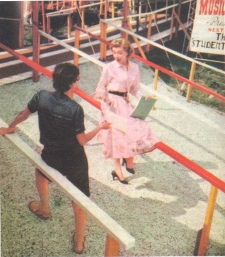 Joyce Randolph of the 1950s TV Show, The Honeymooners, takes a breather between rehearsals for her lead role in 'Plain and Fancy' at the Music Circus.