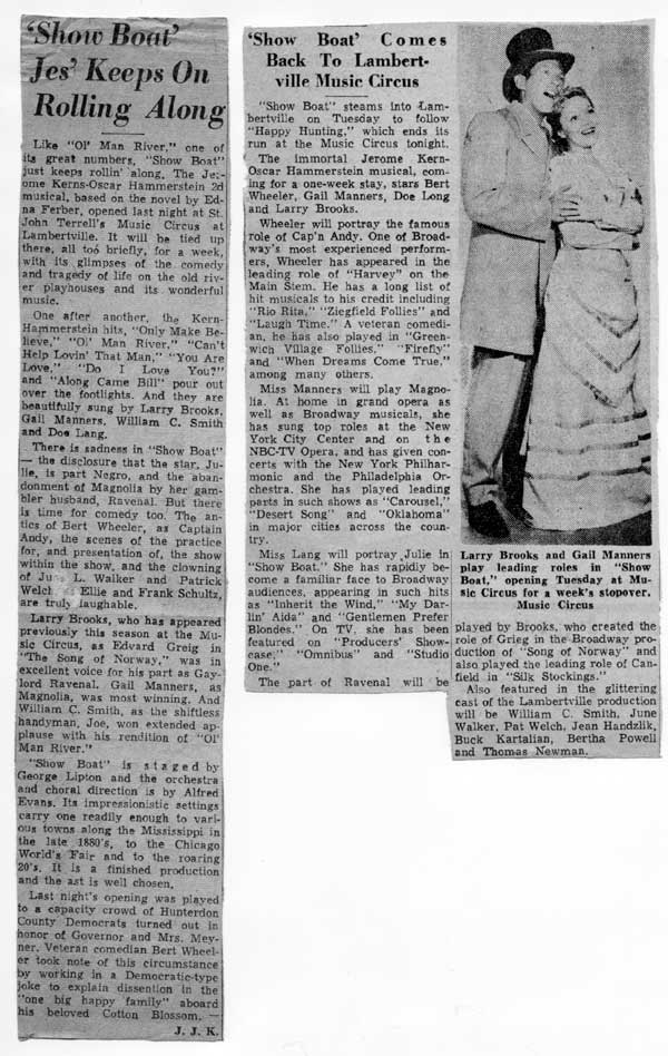 Press Clippings for 1958 Production of 'Show Boat'