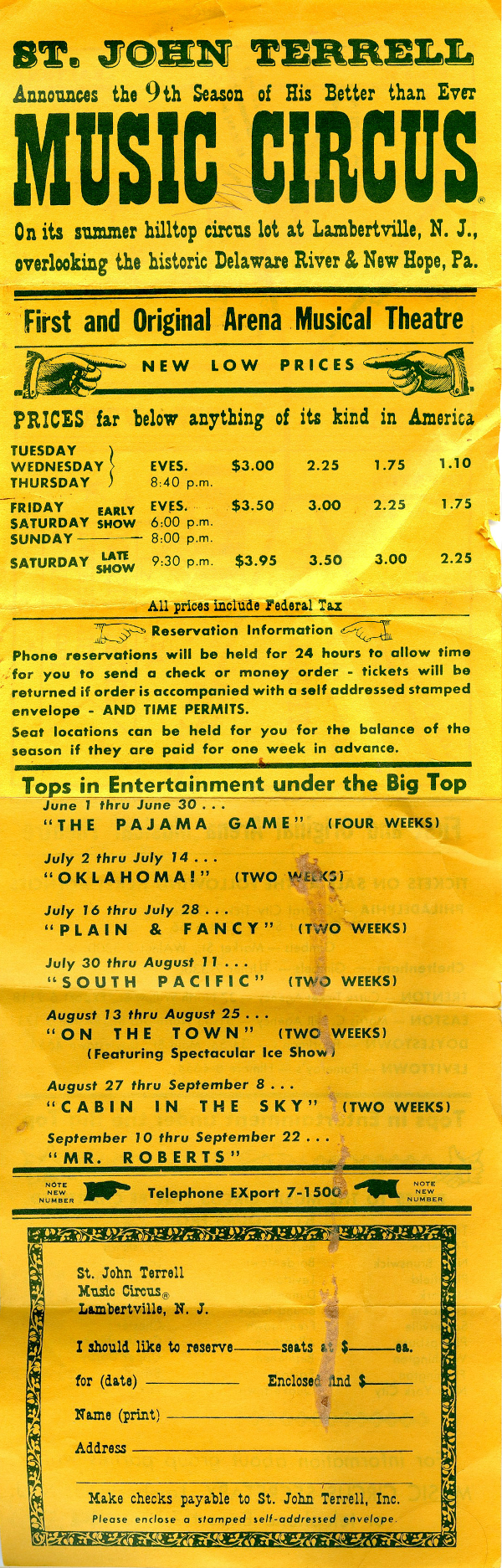 1957 Ticket Order Form Flyer front