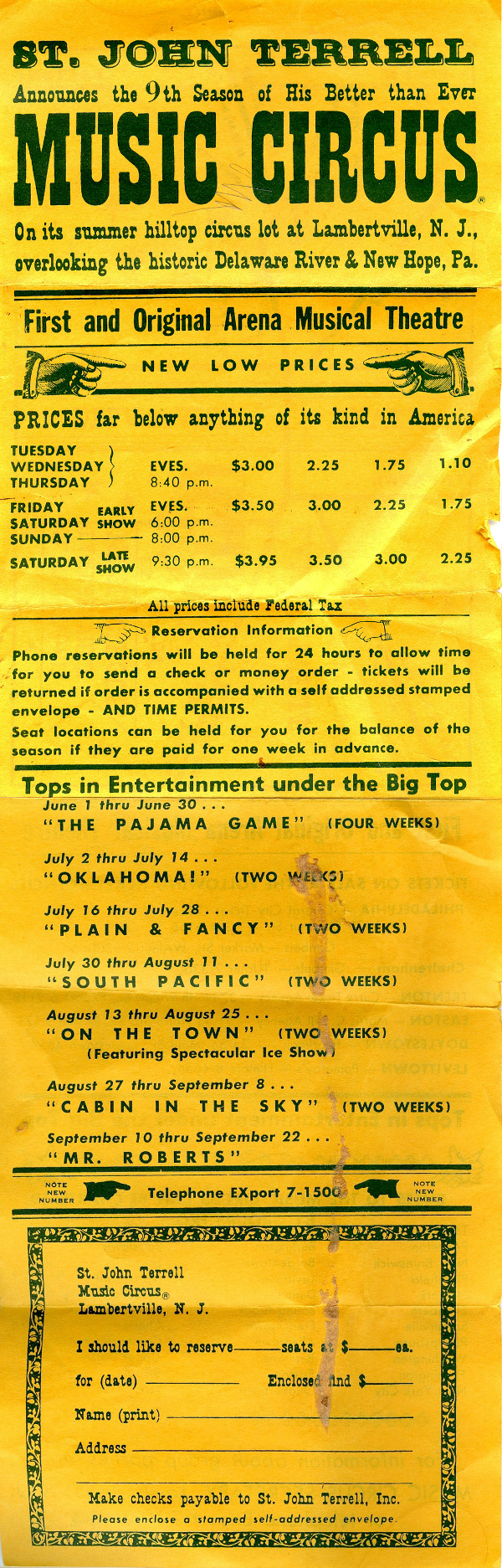 1957 Ticket Order Form Flyer front
