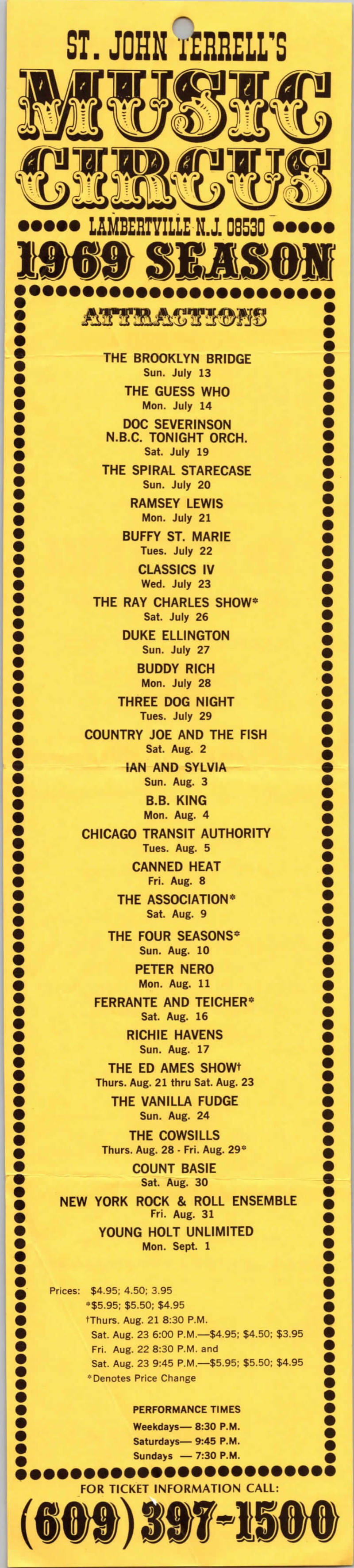 1969 Schedule Printed as a Flyer - Front