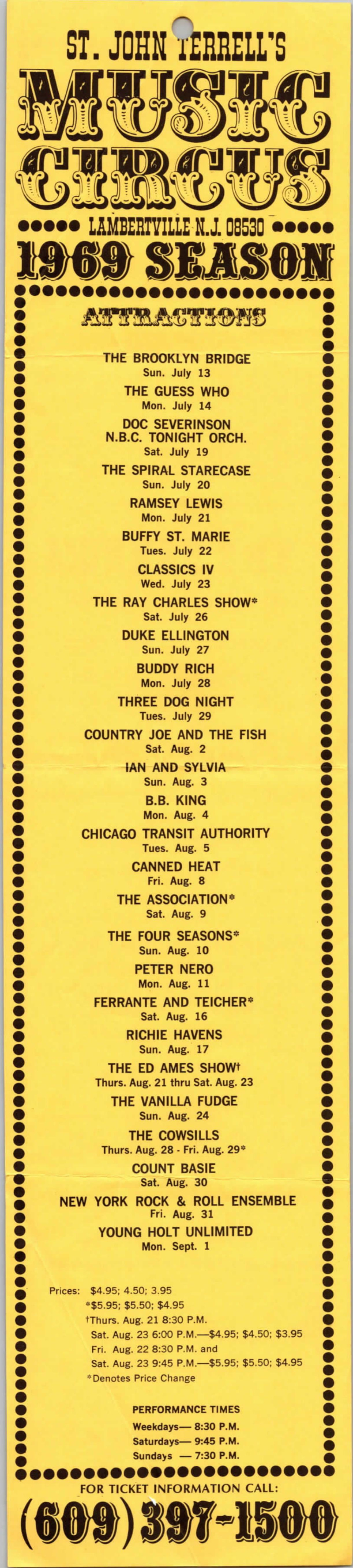 1969 Schedule Printed as a Flyer - Front
