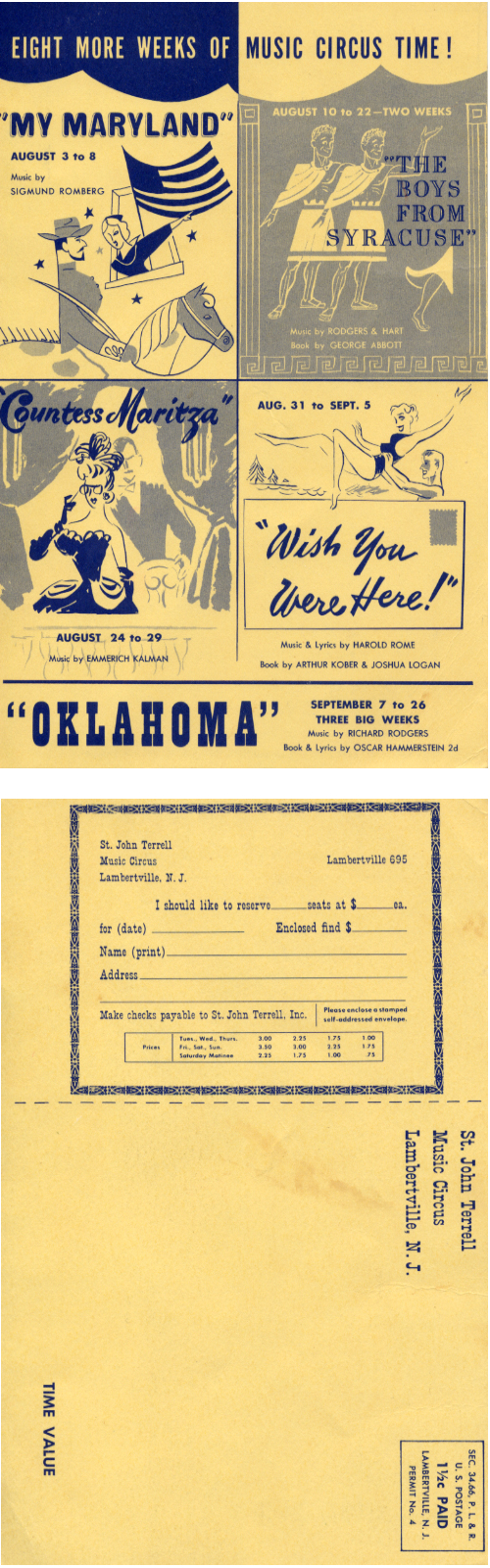 Postcard Flier for the last five shows of the 1954 Season