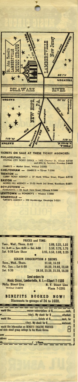 Back of Flyer Advertising the 1959 Season's Productions'