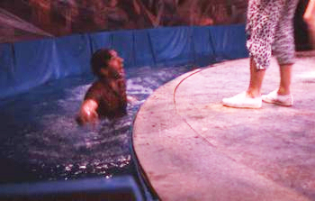 Itchy Flexner (Ed Earle) in the pool.